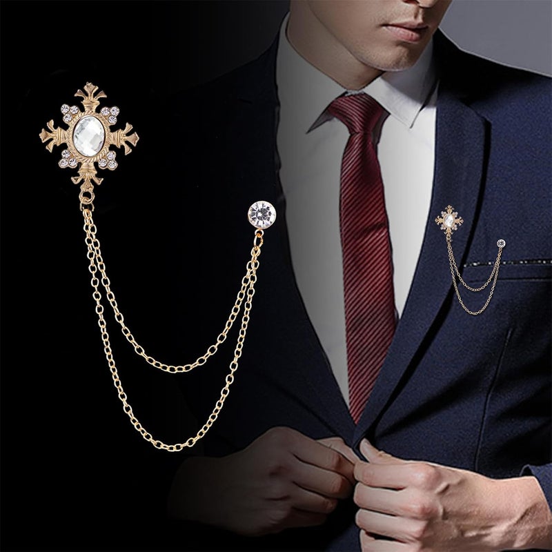 WCRAZYE 2PCS Long Chain Brooch Crystal Tassel Brooch Pin Gem Brooch Fashion Scarf Tie Pins for Women Men Wedding - Image 3